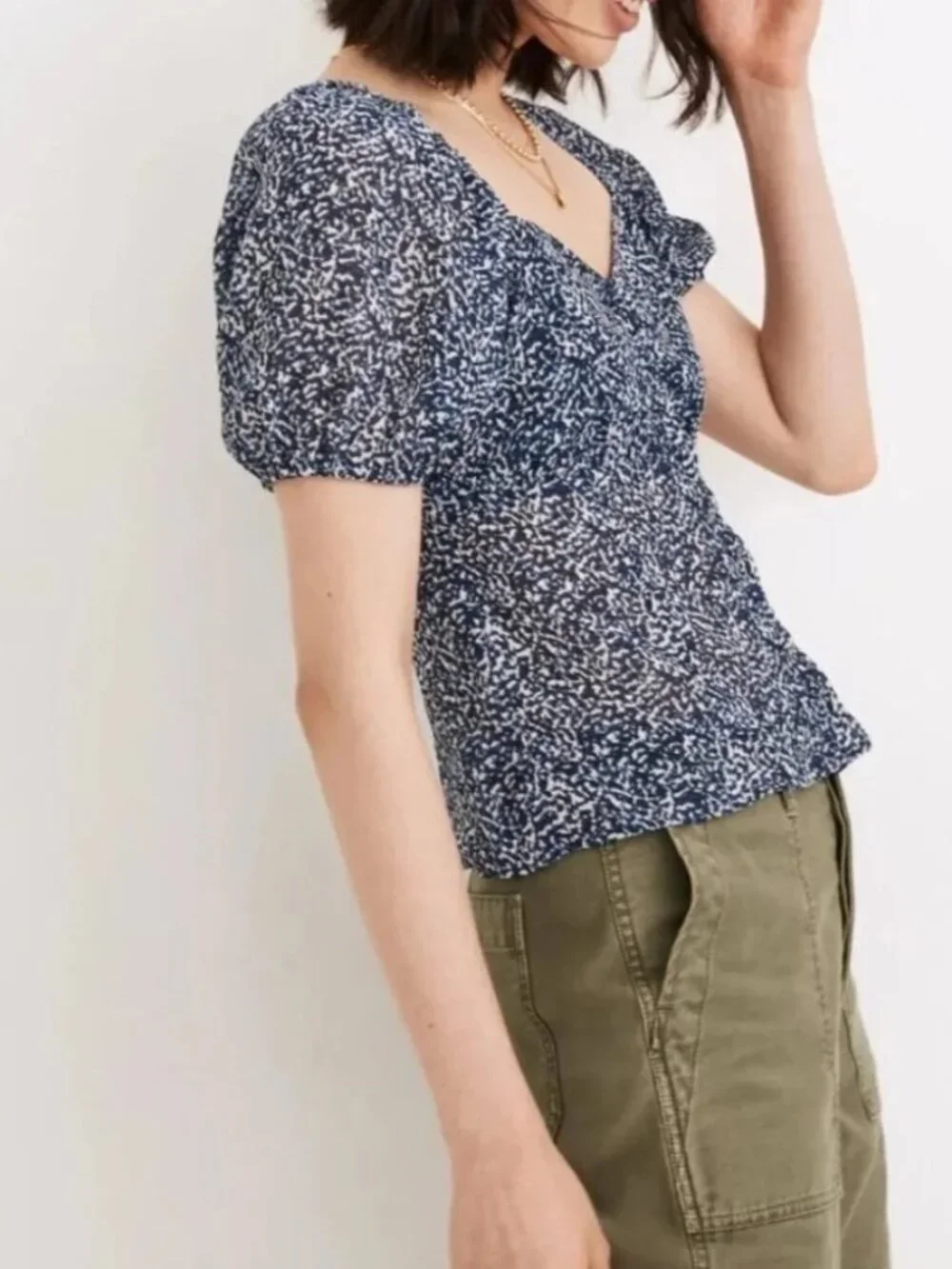 Madewell Sweetheart Top in Bengali Blockprint Blue Size 8
